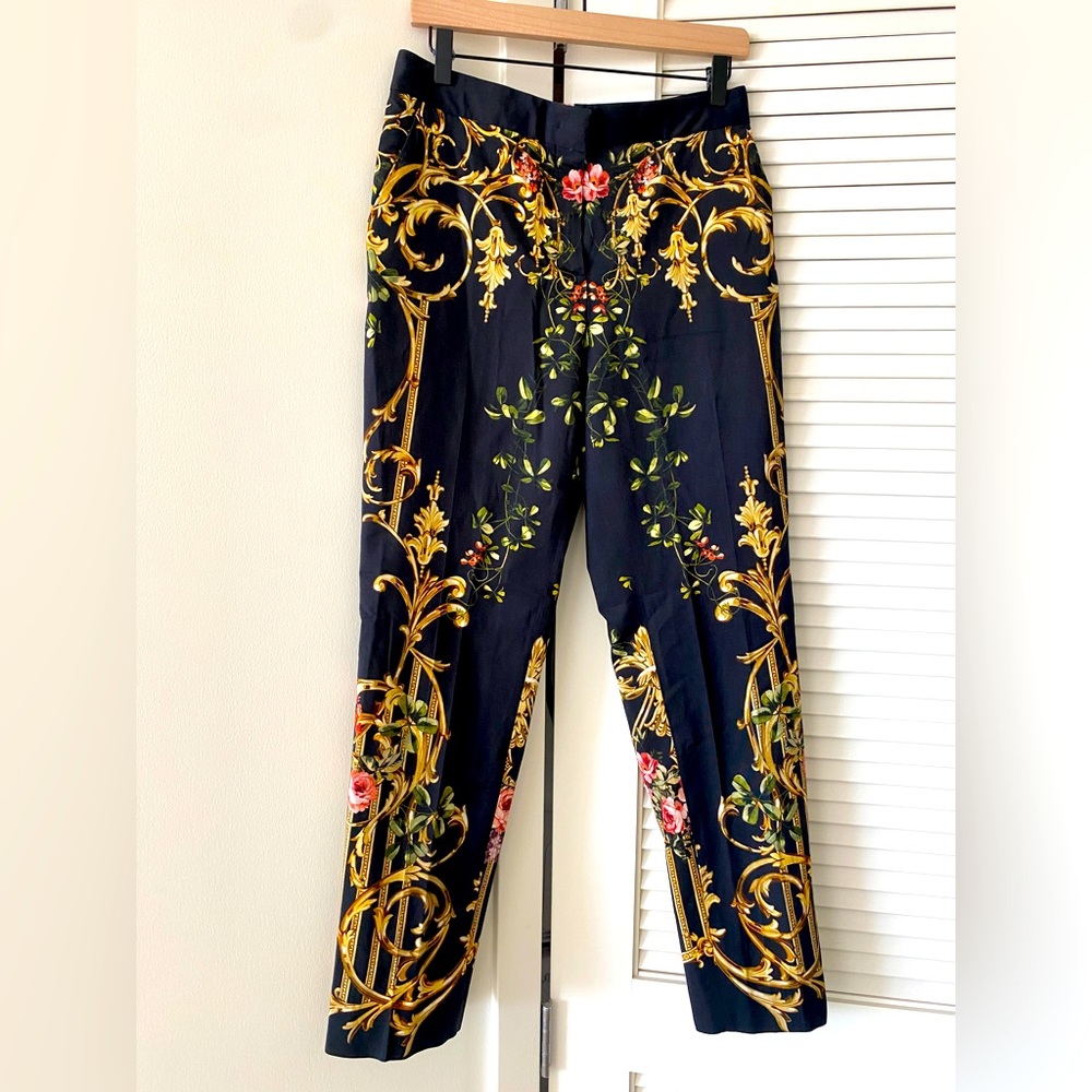 Alberta Ferretti Versailles Floral Baroque & Black Trousers Pants